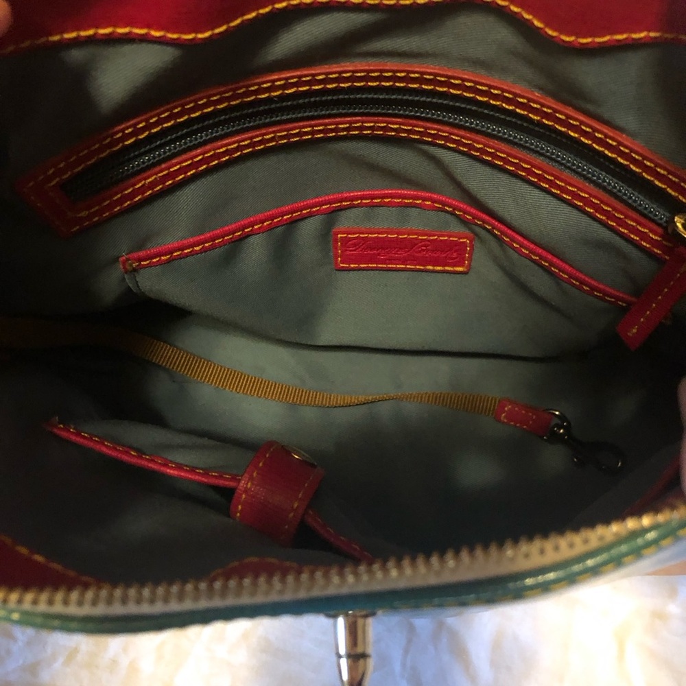 Dooney & Bourke Teal Blue Patent Leather and Tan Vachetta Leather Shoulder Bag - Picture 11 of 11